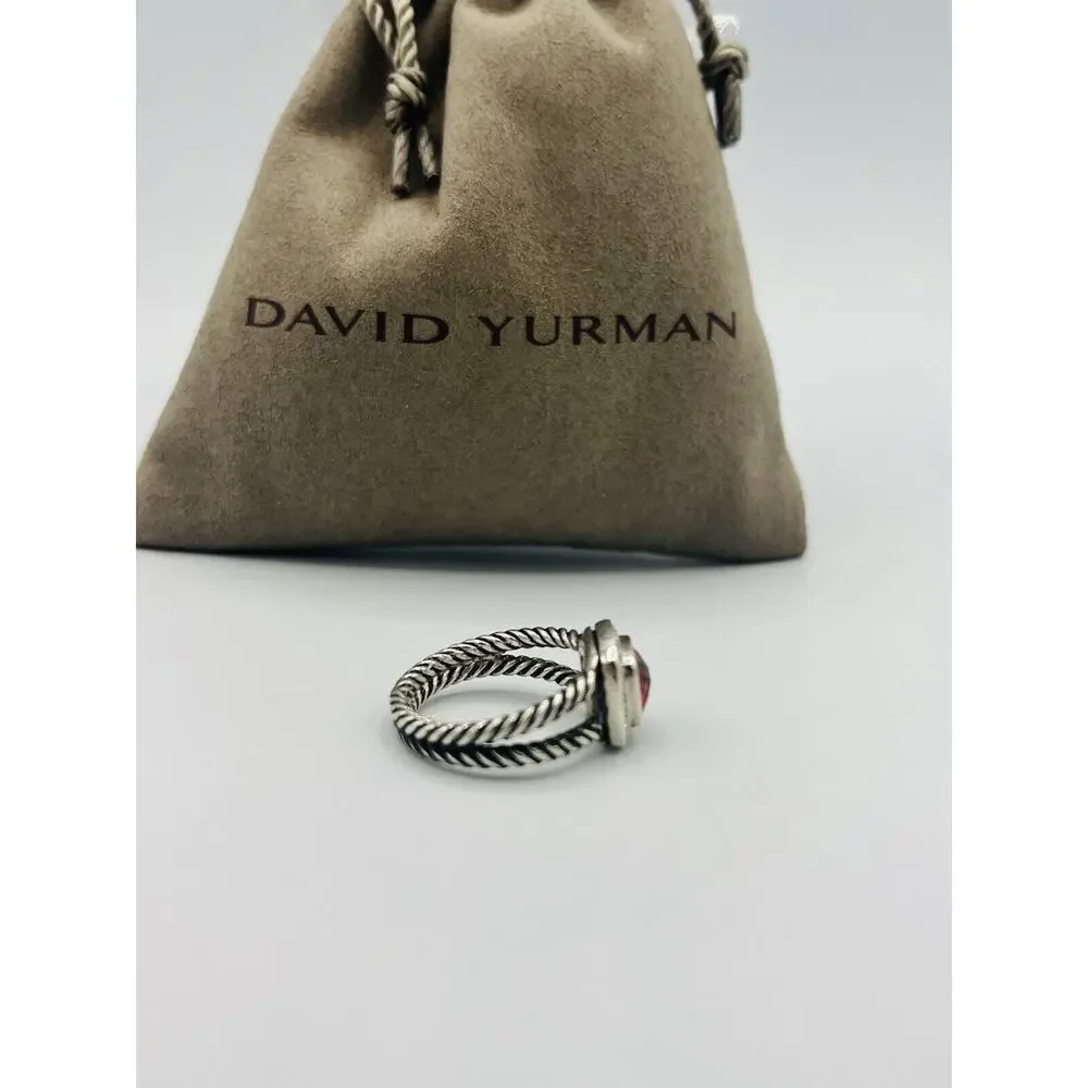 David Yurman Sterling Silver Garnet & Diamond Petite Albion Ring Size 6